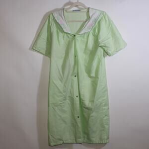 Vintage Dream Rest Green Gingham Button Up Nightgown With Embroidery Size L
